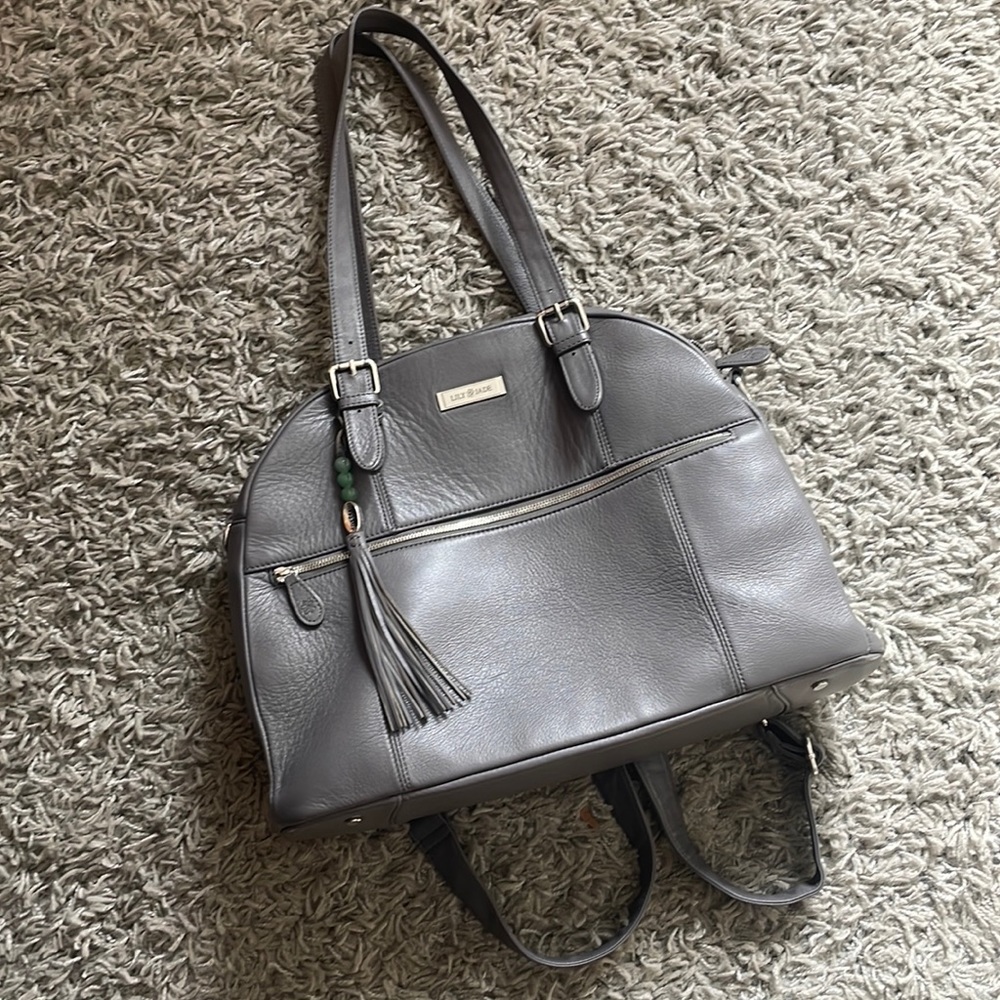 Lily Jade Gray Leather Diaper Bag